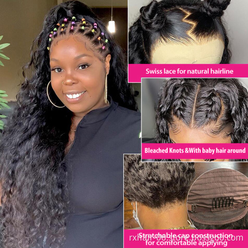 High Quality Human Hair Wigs Virgin Remy Brazilian HD Transparent 13X6 Lace Front Water Wave Curly Wig For Black Women